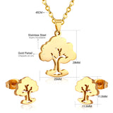 Steel/golden hollow faceted large tree cut jewelry set without diamonds