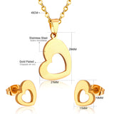 Steel/Gold Wispy Faceted Heart Cut Jewelry Set without Diamonds