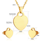 Steel/Gold Minimalist Glossy Heart Cut Jewelry Set without Diamonds