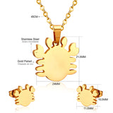 Steel/gold faceted crab cut jewelry set without diamonds