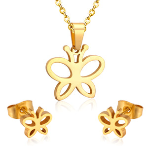 Steel/golden butterfly shape hollowed out glossy cut set without diamonds