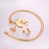 Steel/golden hollow faceted large tree cut jewelry set without diamonds