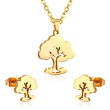 Steel/golden hollow faceted large tree cut jewelry set without diamonds