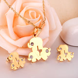 Steel/Gold Two Puppies Faceted Cut Jewelry Set with Diamonds