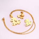 Steel/Gold Two Puppies Faceted Cut Jewelry Set with Diamonds