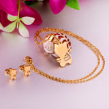 Steel/Gold Faceted Cat Standing Shape Jewelry Set without Diamonds