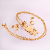 Steel/Gold Faceted Cat Standing Shape Jewelry Set without Diamonds