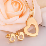 Steel/Gold Wispy Faceted Heart Cut Jewelry Set without Diamonds