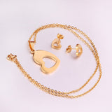 Steel/Gold Wispy Faceted Heart Cut Jewelry Set without Diamonds