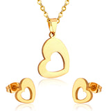 Steel/Gold Wispy Faceted Heart Cut Jewelry Set without Diamonds