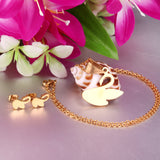 Steel/golden glossy swan shape cut jewelry set without diamonds