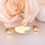 Steel/golden glossy swan shape cut jewelry set without diamonds