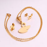 Steel/golden glossy swan shape cut jewelry set without diamonds