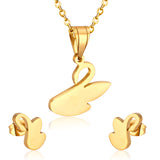 Steel/golden glossy swan shape cut jewelry set without diamonds