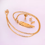 Steel/gold cut small leaf like shape jewelry set without diamonds faceted