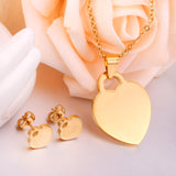 Steel/Gold Minimalist Glossy Heart Cut Jewelry Set without Diamonds