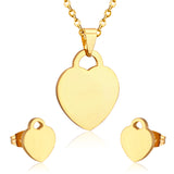 Steel/Gold Minimalist Glossy Heart Cut Jewelry Set without Diamonds