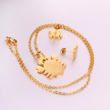 Steel/gold faceted crab cut jewelry set without diamonds