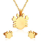 Steel/gold faceted crab cut jewelry set without diamonds