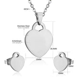 Steel/Gold Minimalist Glossy Heart Cut Jewelry Set without Diamonds