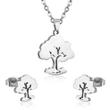 Steel/golden hollow faceted large tree cut jewelry set without diamonds