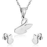 Steel/golden glossy swan shape cut jewelry set without diamonds