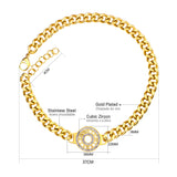 Gold Tone Folded Double With Diamonds Circles Bracelet