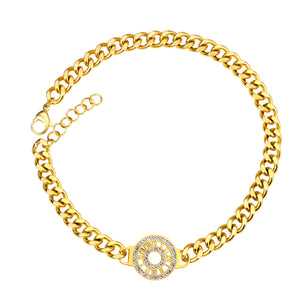 Gold Tone Folded Double With Diamonds Circles Bracelet