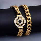 Gold Tone Folded Double With Diamonds Circles Bracelet