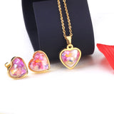 Steel/Gold Heart Shaped Fancy Stone/Black Fancy Stone Jewelry Set