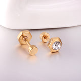 12 pairs 6mm steel/gold hexagonal mixed drill/white diamond screw plugs