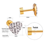 12 pairs 9mm steel/golden heart shaped sludge mix/five colors/white white sludge screw plugs