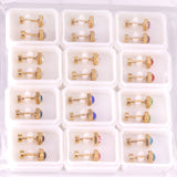 12 pairs 6mm steel/gold hexagonal mixed drill/white diamond screw plugs