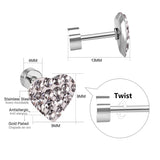 12 pairs 9mm steel/golden heart shaped sludge mix/five colors/white white sludge screw plugs