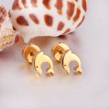 12 pairs Dolphin Shape Steel Goldtone Screwback Stud Earrings