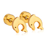 12 pairs Dolphin Shape Steel Goldtone Screwback Stud Earrings