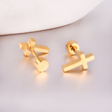 12 pairs steel/golden Cross Screwback Earrings w/o drill