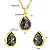 Gold/Steel Oval Black Flower Stone Jewelry Set