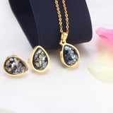 Gold/Steel Oval Black Flower Stone Jewelry Set