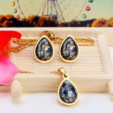 Gold/Steel Oval Black Flower Stone Jewelry Set