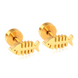 12 pairs steel/gold Cut Fishbone Screwback Earrings without diamonds