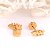 12 pairs steel/gold Cut Fishbone Screwback Earrings without diamonds