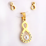 Steel/golden figure 8 cut faceted jewelry set with pearl