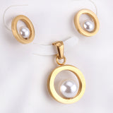 Steel/Gold Faceted Wisps with Pearls Jewelry Set