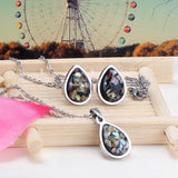 Gold/Steel Oval Black Flower Stone Jewelry Set