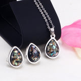 Gold/Steel Oval Black Flower Stone Jewelry Set