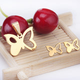 Set of cut jewelry without diamonds in gold/steel with irregular flower butterfly half hollowed out