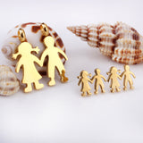 Gold cut boy and girl holding hands jewelry set without diamonds