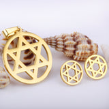 Gold/steel color wispy hexagrams faceted cut jewelry set without diamonds