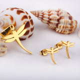 Gold/steel dragonfly shaped tail with curved cut jewelry set without diamonds